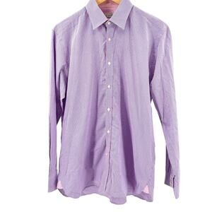 Ted Baker Endurance Pink Blue Check 100% Cotton Floral Trim Dress Shirt
